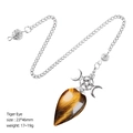 Tiger Eye natural stone pendulum pendant with triple moon and pentagram silver chain - Tiger Eye