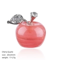 25mm pink cherry quartz apple figurine with sparkling silver rhinestone leaf detail - 25mm / Cherry Quartz Apple