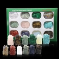 Set di 12 gatti portafortuna in pietre preziose intagliate in confezione regalo verde - Colori Misti (290-1)