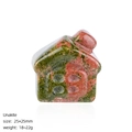 Unakite crystal house carving ornament 25x25mm with natural green and pink stone texture - Unakite
