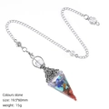 Chakra natural crushed stone hexagonal pendulum pendant with vintage silver finish - Multicolor Mixed Stone (Antique Silver)