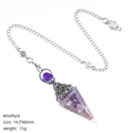 Hexagonal amethyst crystal pendulum with silver flower cap for yoga meditation - Amethyst (Antique Silver)