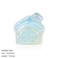 Miniature synthetic opal house figurine with iridescent fire for desktop decor, 25x25mm size - Opalite (Synthetic)