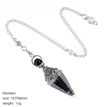 Natural black obsidian crystal pendulum with copper wire and vintage silver metal cap - Obsidian (Antique Silver)
