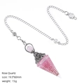 Rose Quartz crystal pendulum with silver flower cap and 19.5x60mm cone shape for meditation - Rose Quartz (Antique Silver)