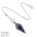 Blue sand stone hexagonal pendulum with spiral copper coil and silver floral cap - Blue Sandstone (Antique Silver)