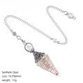 Synthetic opal hexagonal cone pendulum with vintage silver cap and metal chain - Opalite (Antique Silver)
