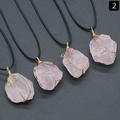 Set of four handmade rose quartz crystal necklaces with gold wire wrapping and black cord - Rose Quartz (Gold Tone With Rope)