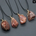 Handmade wire wrapped raw red agate stone necklace with gold wire and black cord - Red Agate (Gold Tone With Rope)