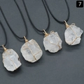 Set of four natural raw white crystal stone pendants with gold wire wrapping - Clear Quartz (Gold Tone With Rope)
