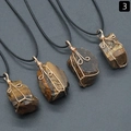Handmade gold wire wrapped Tiger Eye stone necklace with natural brown mineral texture - Tiger Eye (Gold Tone With Rope)