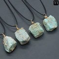 Handmade light green raw crystal stone pendant with golden wire wrap on black cord - Amazonite (Gold Tone With Rope)