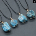 Set of four blue apatite raw stone necklaces with handmade golden wire wrapping - Blue Apatite (Gold Tone With Rope)