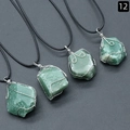 Handmade silver wire-wrapped green aventurine raw stone pendant with black cord - Green Aventurine (Silver Tone With Rope)