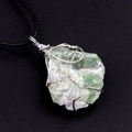Handmade wire wrapped green fluorite raw stone pendant on black cord necklace - Fluorite (Silver Tone With Rope)