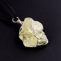 Handmade citrine raw stone necklace with silver wire wrapping and black cord - Lemon Quartz (Silver Tone With Rope)