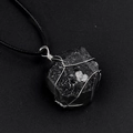 Handcrafted silver wire-wrapped black raw crystal stone pendant on a black cord necklace - Black Tourmaline (Silver Tone With Rope)