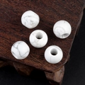 Round white turquoise beads with grey marble veins and 5mm large hole for DIY jewelry - 1 Piece / Howlite