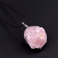 Handcrafted pink crystal raw stone necklace with intricate silver wire wrap detail - Rose Quartz (Silver Tone With Rope)