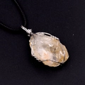 Handmade wire-wrapped citrine raw stone pendant with black braided cord necklace - Citrine (Silver Tone With Rope)