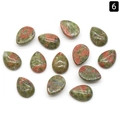 Set de 12 cabujones gota de unakita para joyería con patrones naturales verdes y naranjas - Unakita / 13x18mm