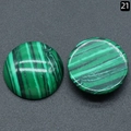 Pair of green malachite round cabochons with parallel stripe texture for jewelry making - Synthetic Malachite