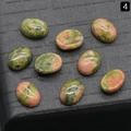 Oval polished natural unakite stones with green and pink mineral textures for DIY jewelry - Unakite