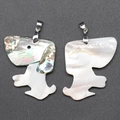 Dog-shaped natural abalone and mother of pearl shell pendant with silver bails - Dog