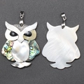 Artisan owl pendant with natural abalone shell and mother of pearl inlay detail - Owl Style 2
