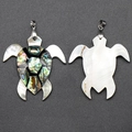Turtle pendant with colorful abalone and mother of pearl shells showing both sides - Turtle