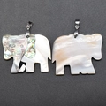 Ciondoli a elefante in madreperla e abalone con ganci in metallo argentato - Elefante