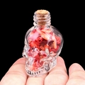 Mini crâne en verre avec pierres de cristal rouge et bouchon pour déco de bureau - Corail Rouge