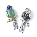 Parrot gem brooch featuring green stone and blue enamel with a silver metal back view - Green Aventurine
