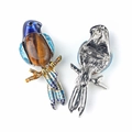 Parrot brooch pendant with blue enamel and oval tiger eye stone in silver finish - Tiger's Eye