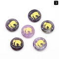 Polished purple amethyst stone discs with golden elephant engraving in a set of six - Amethyst