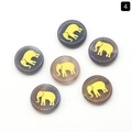 Natural agate stone round beads featuring golden elephant silhouette engravings - Grey Agate