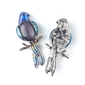 Spilla a pappagallo in smalto blu con gemma viola e chiusura di sicurezza in argento - Pietra stellaria (Sintetico)