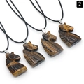 Pendentif licorne en pierre œil de tigre naturelle avec cordon en cire noire et sculpture - Œil de tigre