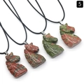 Unakite eenhoorn hanger ketting met natuurlijke groen-roze steentextuur aan zwart koord - Unakiet