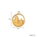 Detailed 18mm round 18k gold plated stainless steel pendant with pine tree landscape - Forest Mountain