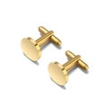 Macro shot of polished gold round cufflinks showing detailed brushed metal texture and T-bar - One Pair / Gold