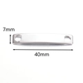 Detailed view of rectangular stainless steel curved plate connector with size dimensions - Steel Color 7*40mm