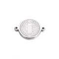 Sint Benedictus roestvrijstalen medaille met dubbele gaten voor DIY armbanden en sieraden - Staal Kleur 18mm