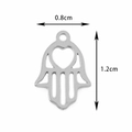 Hamsa hand stainless steel pendant with hollow heart detail and silver finish, 1.2cm height - Hamsa Hand / Steel