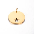 Polished gold stainless steel round charm with a star cutout for DIY jewelry - Gold Star
