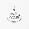 Polished stainless steel round pendant featuring intricate hollow floral and grain patterns - Steel Color Floral