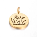 Golden stainless steel circular cutout pendant with floral pattern and jumping ring - Gold Floral