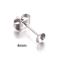 4mm silver stainless steel cup post earring finding with butterfly back for DIY pearls - Steel 4mm