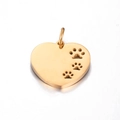 Pendentif cœur en acier inoxydable doré poli avec détails d'empreintes de pattes - Or Patte