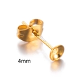 Golden 4mm stainless steel earring post with cup tray and butterfly backs - Gold 4mm